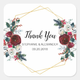 Geometrische Goldrahmen Burgundy Winter-Blume Quadratischer Aufkleber