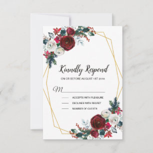 Geometrische Goldrahmen Burgundy Winter-Blume RSVP Karte