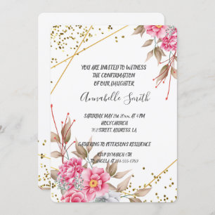 Geometrische Goldrahmen, rosa Floral BESTÄTIGUNG Einladung