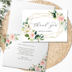 Geometrische Goldrahmen Rosa Floral Vielen Dank Karte