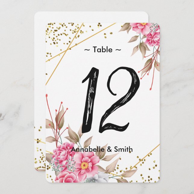 Geometrische Goldrahmen Rosa Tischnummer (Vorne/Hinten)