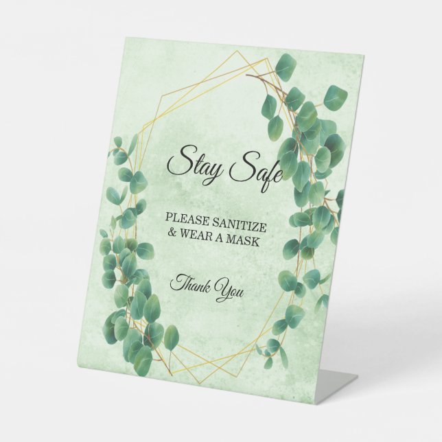 Geometrische Grüne Eukalyptus-Blätter Sicherheit Sockelschild (Vorderseite)