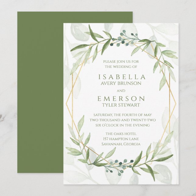 Geometrische Grüne Hochzeit Einladung (Vorne/Hinten)