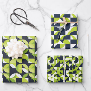 Geometrische, grüne und navy blaue Formen Geschenkpapier Set