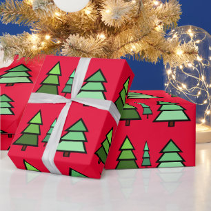 Geometrische Grüne Weihnachtsbaumen Geschenkpapier