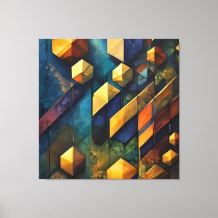 Geometrische Harmonie: Abstrakte Würfel in Gold un Leinwanddruck