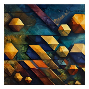 Geometrische Harmonie: Abstrakte Würfel in Gold un Poster