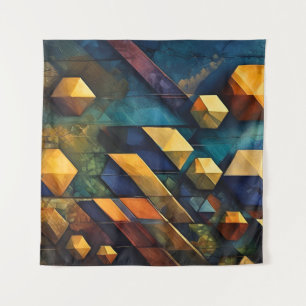 Geometrische Harmonie: Abstrakte Würfel in Gold un Wandteppich