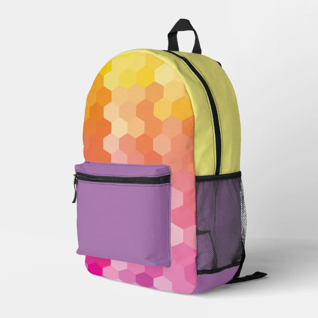 Geometrische Hexagon-Formen rosa gelb Bedruckter Rucksack (Rückseitige Ecke Rechts)