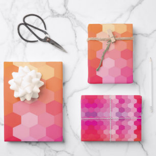 Geometrische Hexagon-Formen rosa gelb Geschenkpapier Set