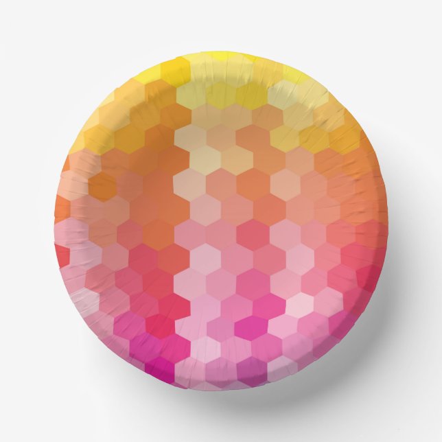 Geometrische Hexagon-Formen rosa gelb Pappteller (Vorderseite)