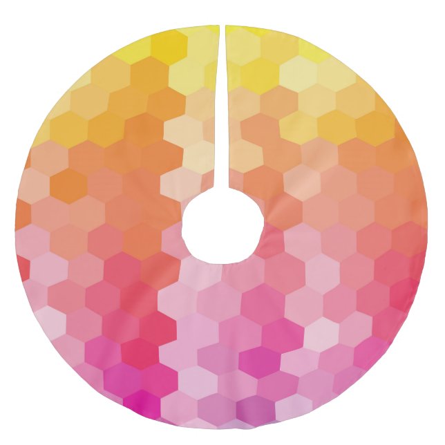 Geometrische Hexagon-Formen rosa gelb Polyester Weihnachtsbaumdecke (Vorderseite)