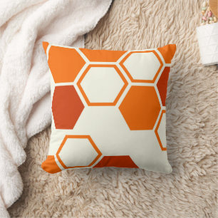 Geometrische Hexagon-Wabenorange Kissen