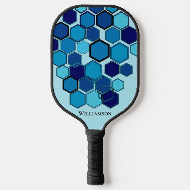 Geometrische Hexen Grafisches Monogramm Blue Carbo Pickleball Schläger (Vorderseite)