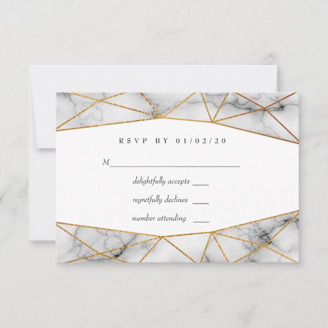 Geometrische Hochzeit aus Gold Marble RSVP Karte (Vorderseite)