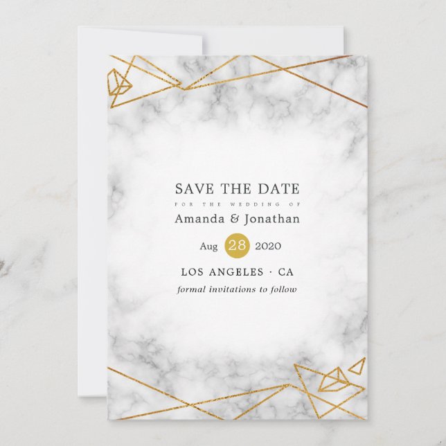 Geometrische Hochzeit aus Gold Marble Save The Date (Vorderseite)
