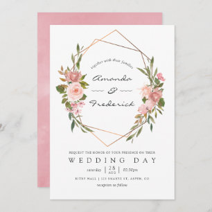 Geometrische Hochzeit der Rose Gold und Rosa Einladung
