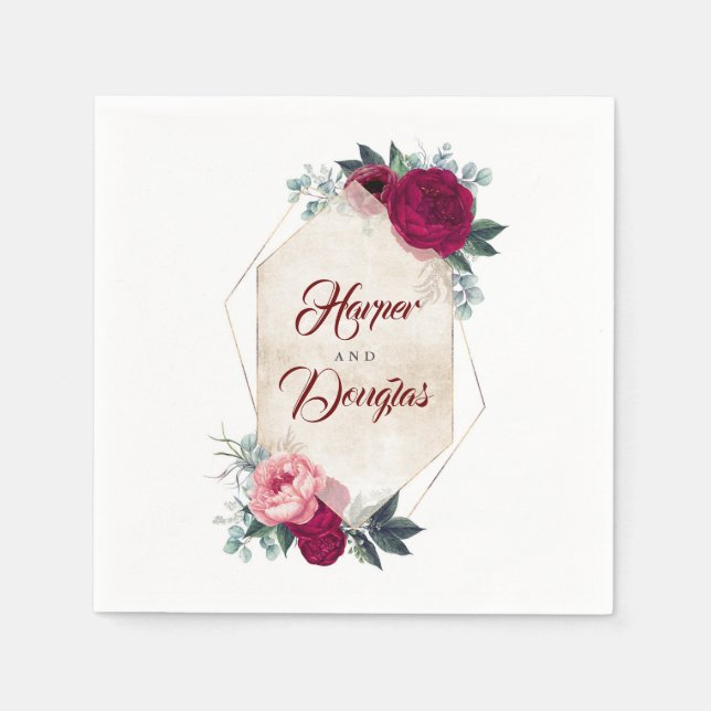 Geometrische Hochzeit im Herbst von Burgundy Red F Serviette (Vorderseite)