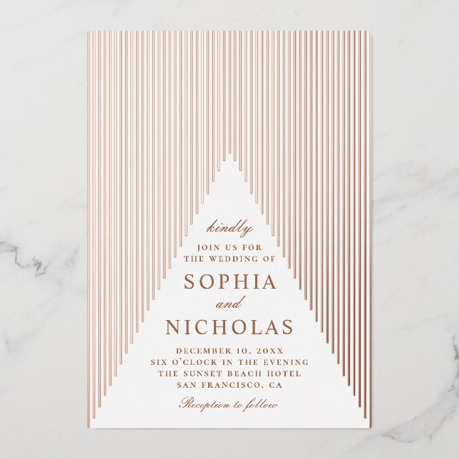 geometrische Hochzeit in Gold. Eleganter moderner  Folieneinladung (Vorderseite)