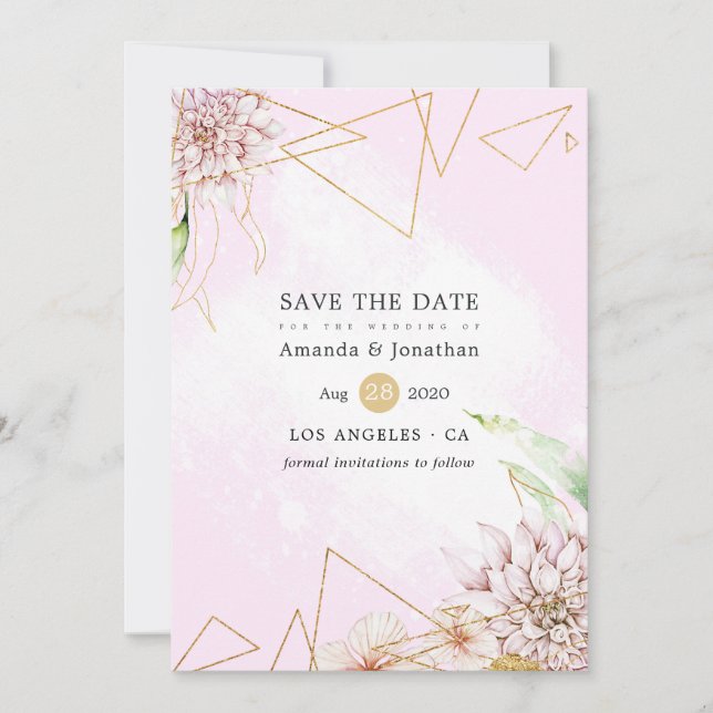 Geometrische Hochzeit in Rosa und Gold Save The Date (Vorderseite)