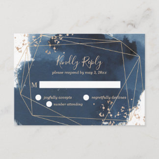 Geometrische Hochzeit RSVP in Marine und Gold