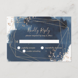 Geometrische Hochzeit RSVP in Marine und Gold Karte