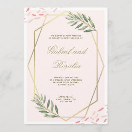 Geometrische Hochzeit von Blush Gold Floral Einladung