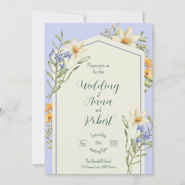 geometrische Hochzeit von Lilac und Weißen Wildblu Einladung (Vorderseite)