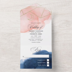 Geometrische Hochzeit von Navy und Blush All In One Einladung