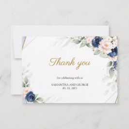 Geometrische Hochzeit von Navy und Blush Floral Dankeskarte