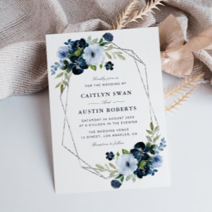 geometrische Hochzeit von Navy und Hellblau Einladung