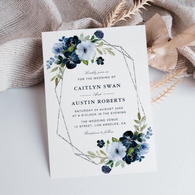 geometrische Hochzeit von Navy und Hellblau Einladung (Von Creator hochgeladen)