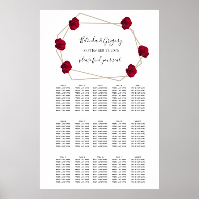 Geometrische Hochzeitstabelle für elegante geometr Poster (Vorne)