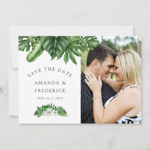Geometrische Hochzeitstiefe für tropische Pflanzen Save The Date