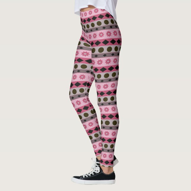 Geometrische horizontale Streifen und Symbole Leggings (Links)