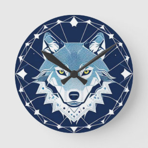 Geometrische Illustration eines Wolfes Runde Wanduhr