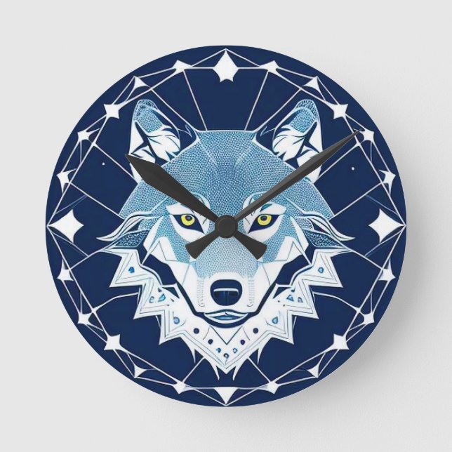 Geometrische Illustration eines Wolfs Runde Wanduhr (Vorderseite)
