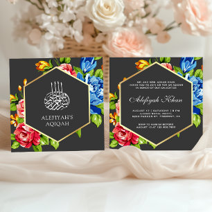 Geometrische Imitat Gold Vibrant Floral Islamische Einladung