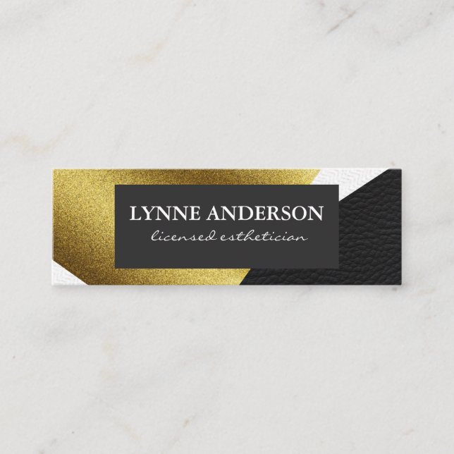 Geometrische Imitate Gold Leder Wavy Farbblöcke Mini Visitenkarte (Vorderseite)