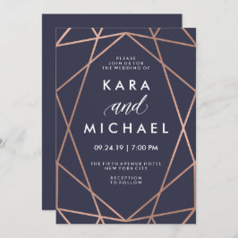 Geometrische Imitate Rose Gold auf Midnight Blue W Einladung