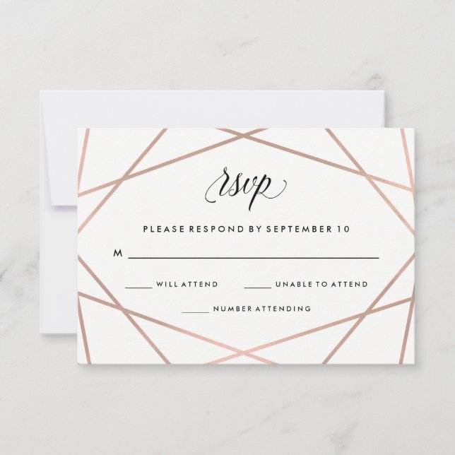 Geometrische Imitate Rose Gold und Black Wedding R RSVP Karte (Vorderseite)