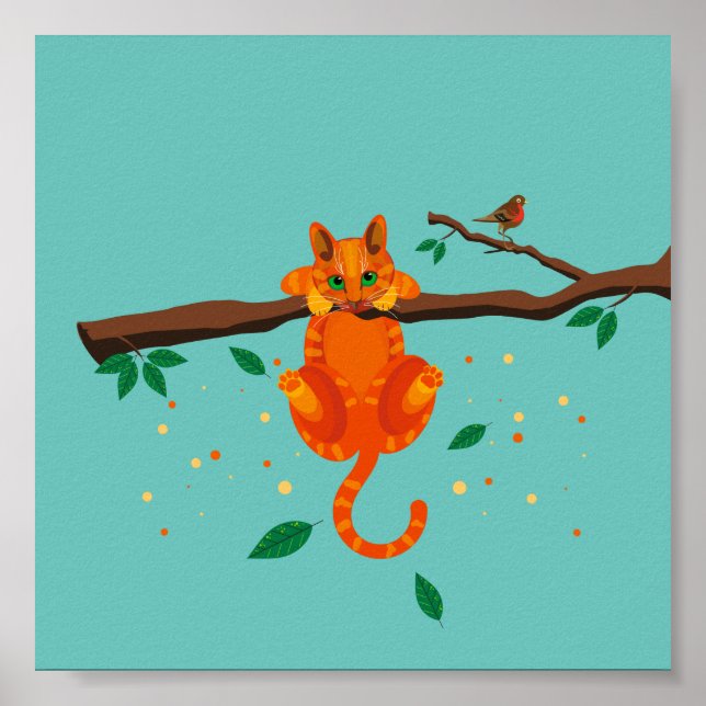 Geometrische Ingwer Kat up a tree Illustration Poster (Vorne)