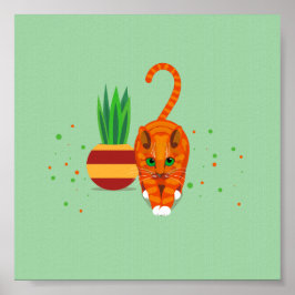 Geometrische Ingwer-Katze, die an einem Potposten Poster