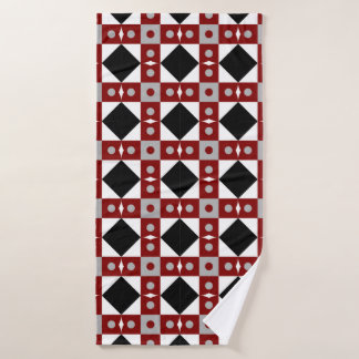 Geometrische Kachel in Rot, Schwarz und Weiß Badehandtuch