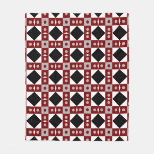 Geometrische Kachel in Rot, Schwarz und Weiß Fleecedecke