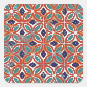 Geometrische Kacheln: ethnischer Vintage-Hintergru Quadratischer Aufkleber