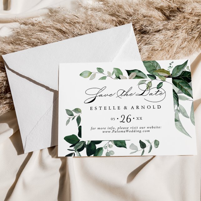 Geometrische Kalligrafie Grüne horizontale Hochzei Save The Date (Von Creator hochgeladen)