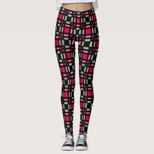 Geometrische kariert-grüne schwarze Streifen Leggings
