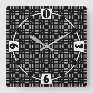 Geometrische kariert-grüne schwarze Streifen Quadratische Wanduhr
