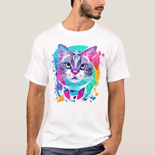geometrische Katze abstrakt Katze Katzen farbig ge T-Shirt (Vorderseite)